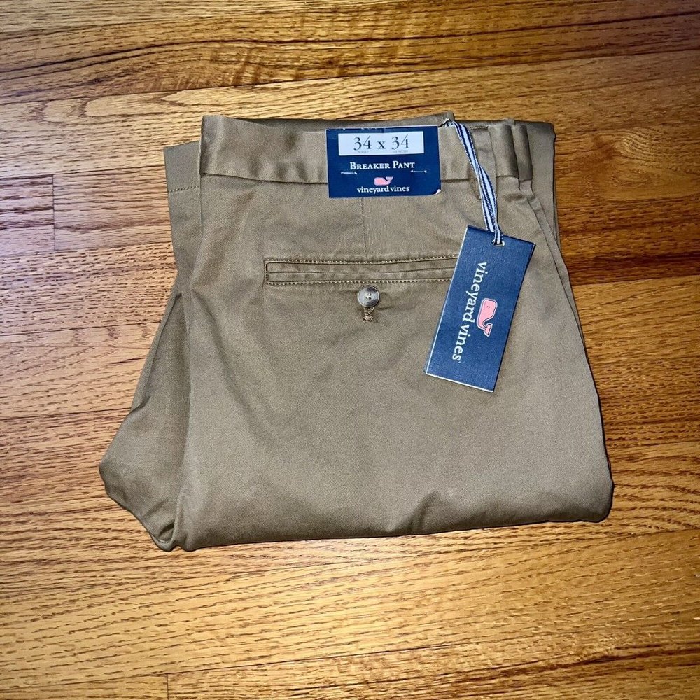 Vineyard Vines - Mens Khaki Breaker Pants - Flat Front - Size 34 x 34 - $100 NWT